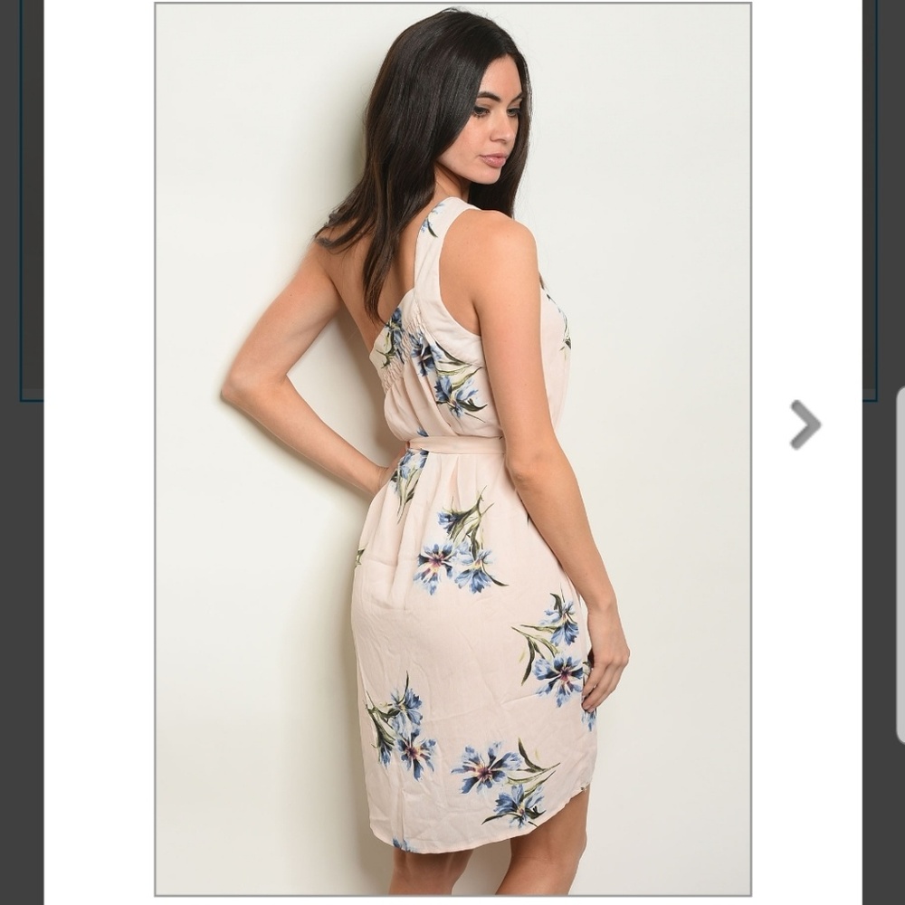Summer Dress Peach Floral One Shoulder XS/S/M/L - Picture 3 of 4